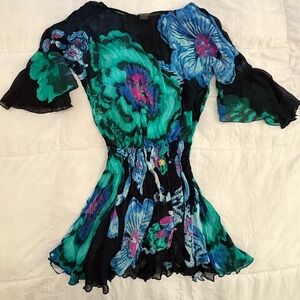 Roberto Cavalli Chiffon Cinched Floral Blouse